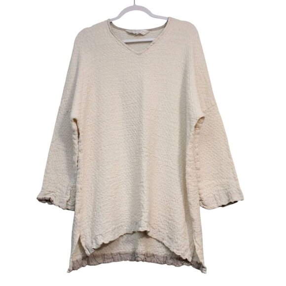 100% Linen Sweater Small Medium Oversized Relaxed Lagenlook Beach Boho Woven - Picture 1 of 14